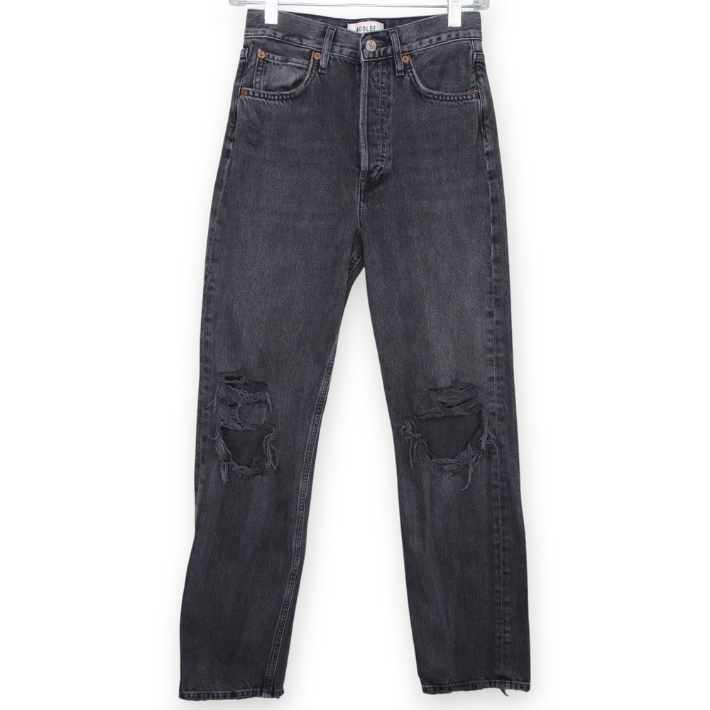 AGOLDE 90s Jeans Size 22 Black Wash Distressed Denim Button Fly Organic Cotton